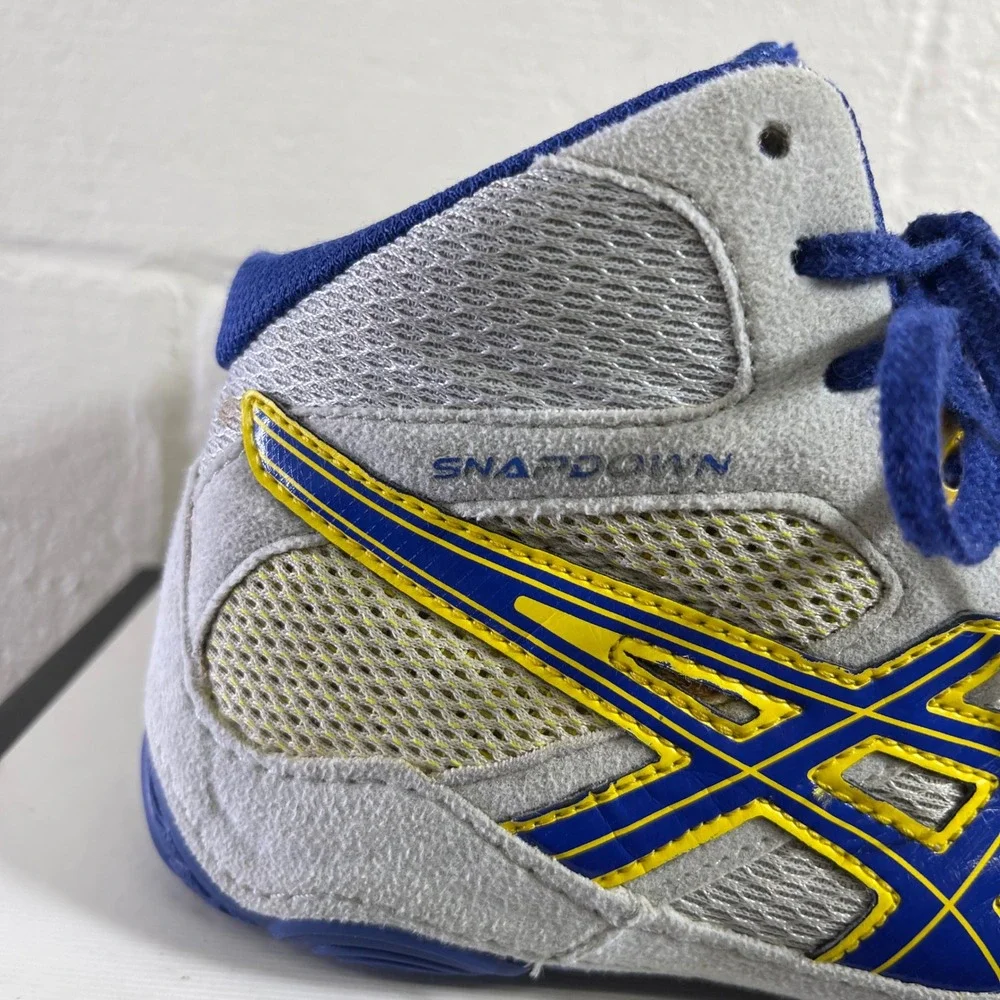 Asics Snapdown Gray True Blue J502Y Athletic Wrestling Shoes Sneaker Kids 5.5 US